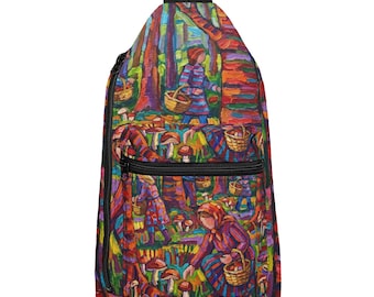 Forest Mushroom pickers Sling Bag | Colorful Mushroom Gathering Artwork