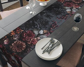 Dark Burgundy Floral Table Runner | Housewarming gift