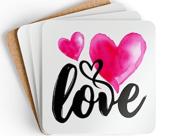 Herzen Liebe Korkholz Untersetzer | Korkuntersetzer-Set, Geschenk zum Valentinstag