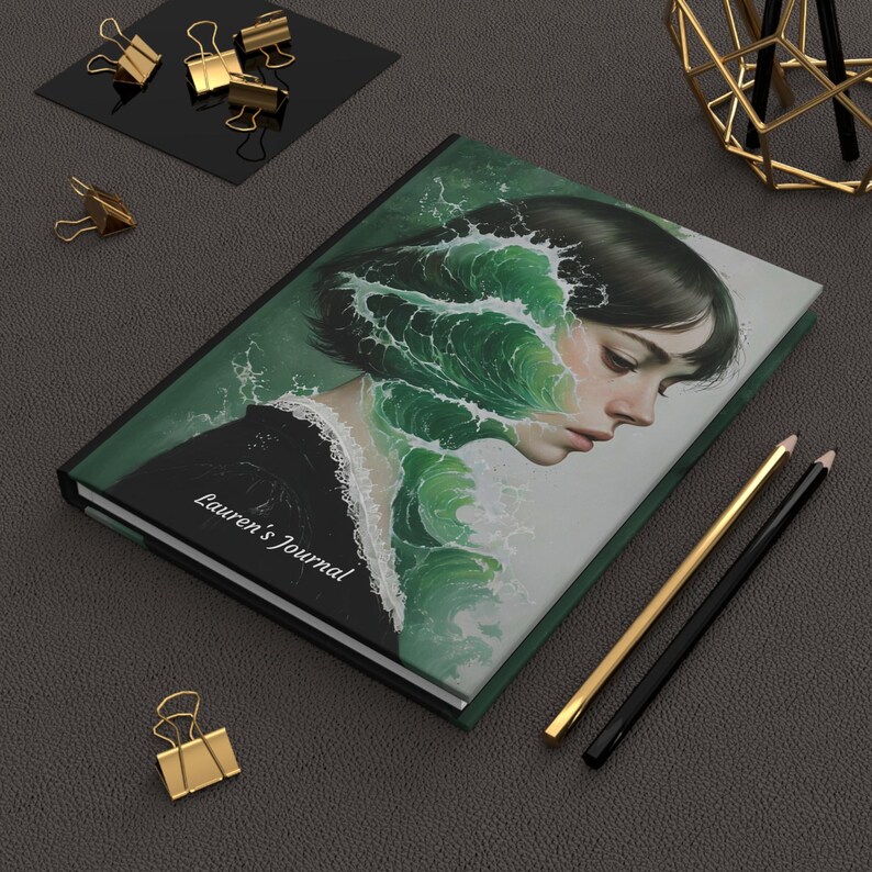 Personalized Matte Hardcover Journal, Ocean Wave Art, Sewn Binding (150 Pages) image 1