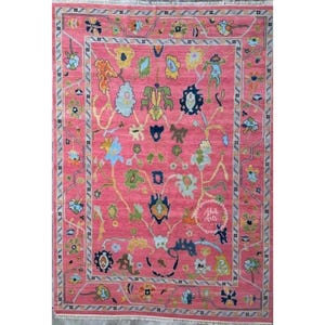 Hand Knotted Oushak Wool Rug: Floral Turkish Style - Custom Size