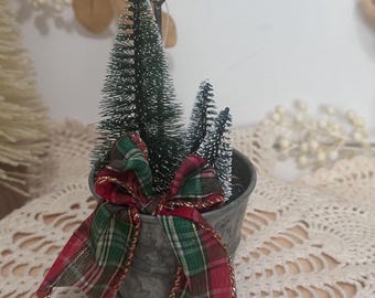 Christmas bottle brush trees and plaid ephemera holder holiday decor photo display