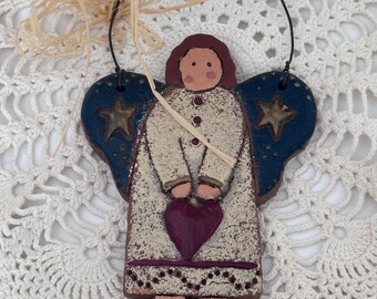 Prim style inspired angel hanger with heart and stars