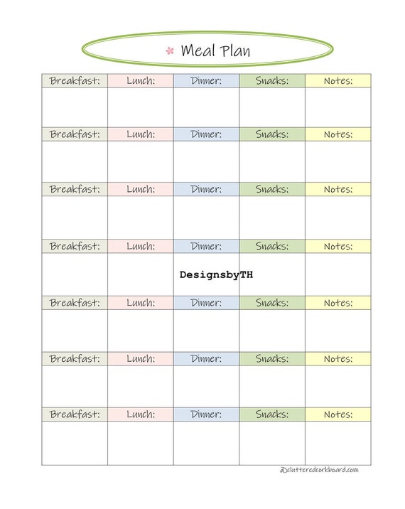 Breakfast Lunch And Dinner Chart - Love the look of this meal planner