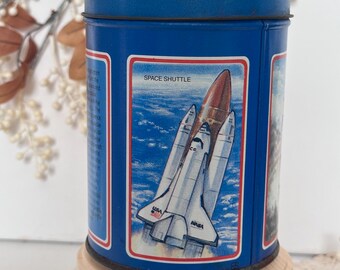 Valleybrook farms oatmeal raisin cookies vintage tin Apollo space shuttle theme vintage tin
