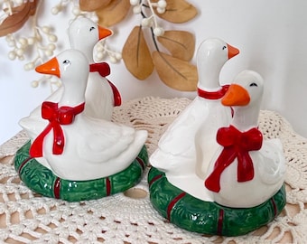 Vintage goose or duck porcelain candle holders set of 2 red/green Christmas holidays