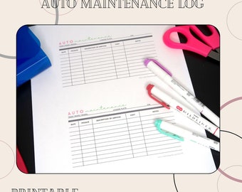 Keep Track of Your Records Important Car Auto Maintenance Log Pink Green Notes List / 2 per page Vertical Printable pdf - INSTANT DOWNLOAD