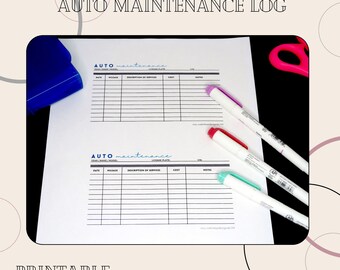 Keep Track of Your Records Important Car Auto Maintenance Log Pink Green Notes List / 2 per page Vertical Printable pdf - INSTANT DOWNLOAD