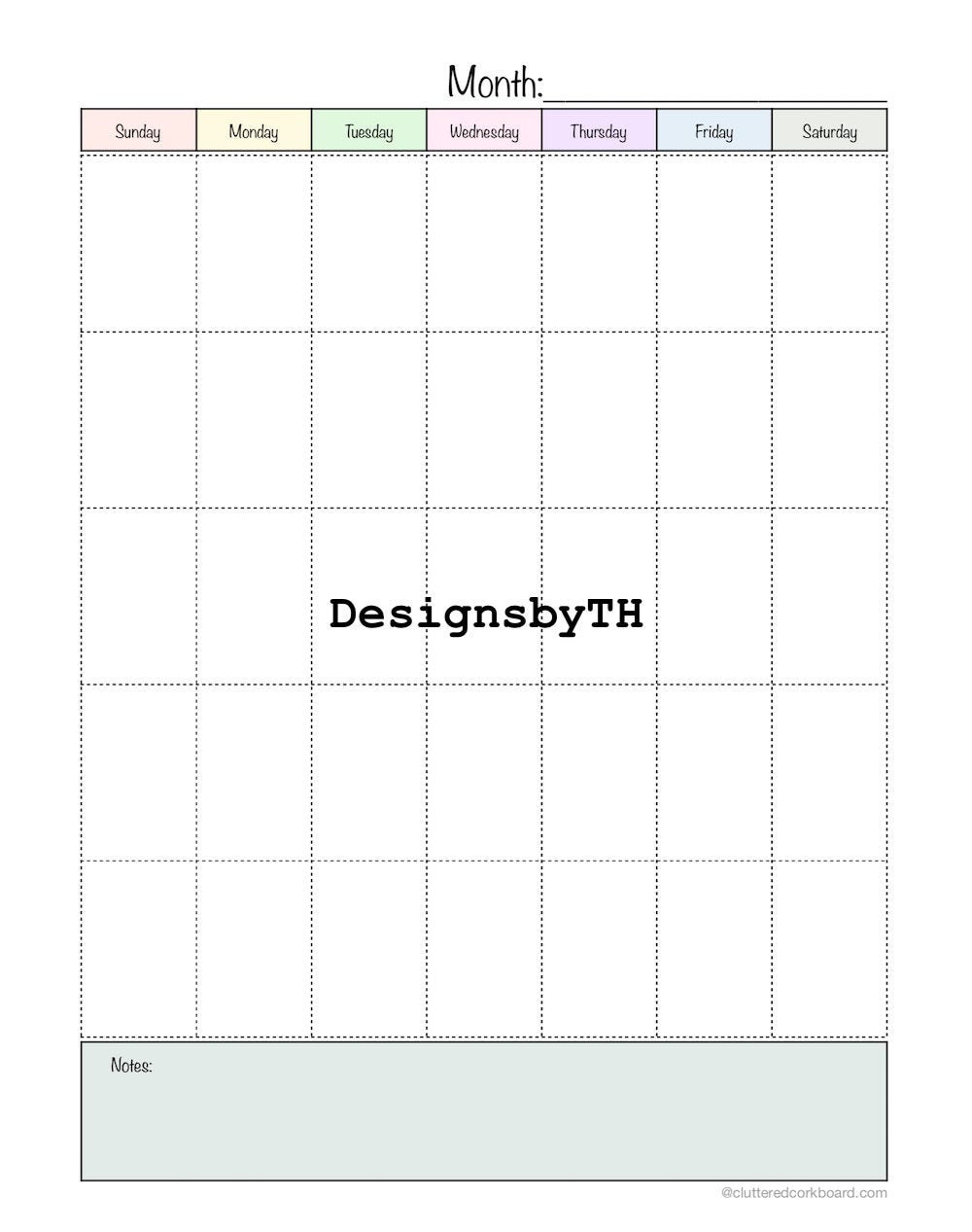 blank monthly calendar vertical printable pdf instant etsy ireland