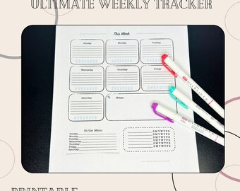 The Ultimate Weekly Chart Tracker Track Water Exercise Meal Plan To Do list blank Printable pdf - INSTANT DOWNLOAD