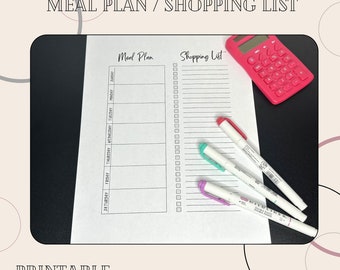 Ultimate Weekly Meal Plan with Shopping List - Black/White Vertical Printable pdf - INSTANT DOWNLOAD