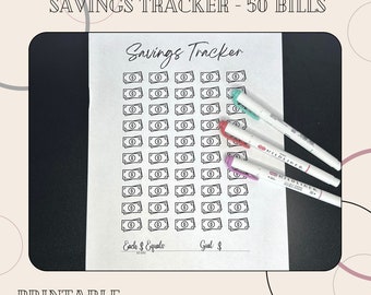 Saving Goals Tracker 50 Bills Saving Goals Tracker Budgeting Printable pdf - INSTANT DOWNLOAD