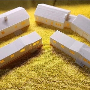 N Scale Model Train Buildings: Mobile Homes & Ranch Houses - 4 Pak