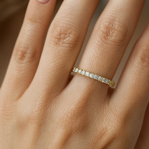 14K Gold Eternity Band Ring, Solid Gold Half Eternity Diamond or Swarovski Band, Dainty Stacking Wedding Ring, Minimalist Fine Jewelry Gift