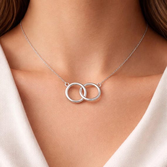 Sterling Silver Intertwined Double Ring Necklace – Minimalist