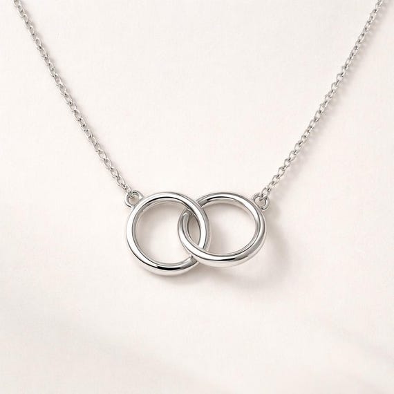 Sterling Silver Intertwined Double Ring Necklace – Minimalist