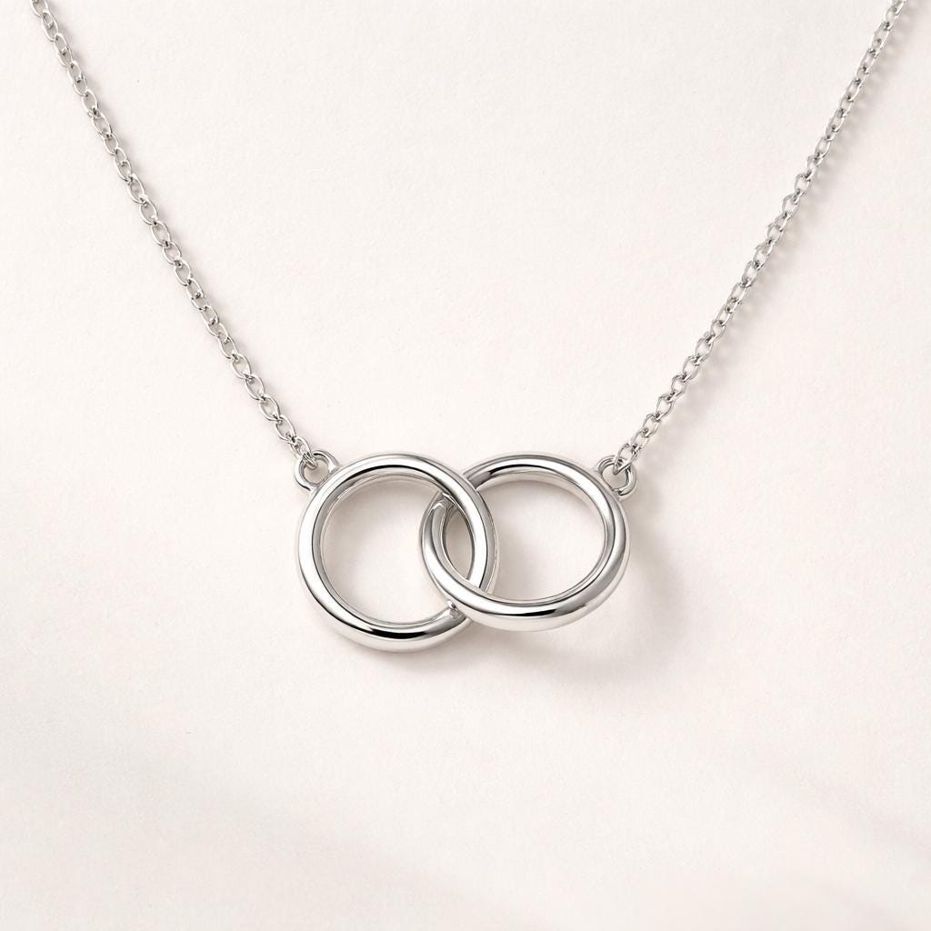 Sterling Silver Intertwined Double Ring Necklace – Minimalist