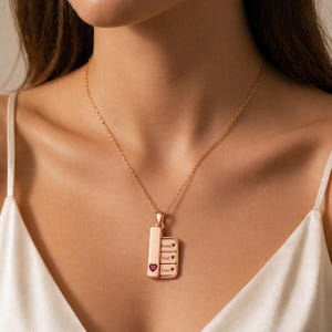 Sliding Name Plate Pendant, Personalized Hidden Message Necklace with Ruby, Secret Reveal Jewelry, Mother Keepsake Gift