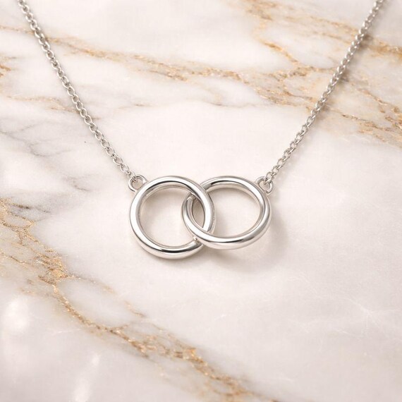 Sterling Silver Intertwined Double Ring Necklace – Minimalist