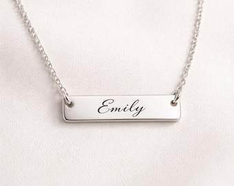 Collar con placa de identificación grabada personalizada en plata de ley, elegante y minimalista regalo de joyería personalizada.