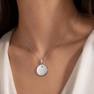 Dot Matrix Date Pendant in Silver, Ruby Accent Necklace, Bespoke Constellation Style Jewelry for Mothers