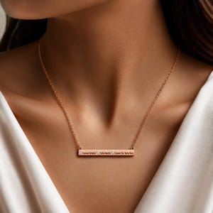 Personalized Morse Code Bar Necklace, Hidden Name Jewelry for Mom, Delicate Silver Beaded Pendant with Diamond Simulant