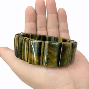 Natural Tiger Eye Bracelet 15x25mm Rectangular Stone Bead Bangle Unisex Jewelry