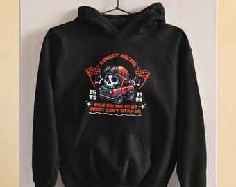 Street Racing Hoodie: Skull Car Graphic, Bold Streetwear