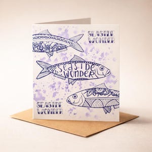 Blaue Makrele Karte - Ink Splatter, Sea Pottery Inspiriert Küstenkunst