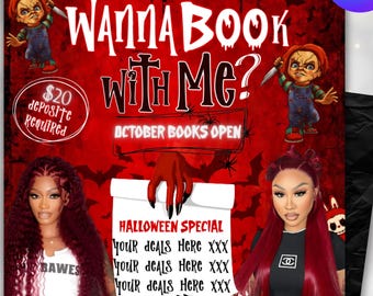 Specialflyer för hårvård i oktober, prislista för salonger under den kusliga säsongen (Canva-mall)