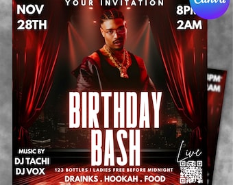 Birthday Flyer | Editable Canva Template | Celebration | Party | Invitation | Premade Birthday Flyer | Birthday Bash