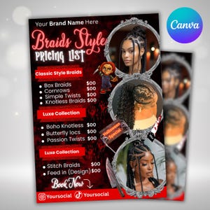 Halloween Braids & Lash Preisliste Vorlage: Salon DIY Flyer (Canva bearbeitbar)