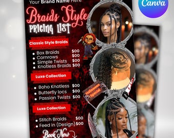 Halloween Braids & Lash Pricelist Template: Salon DIY Flyer (Canva Editable)