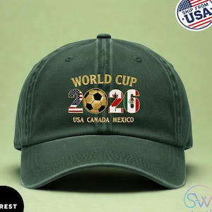 2026 World Cup Hat, Vintage Style Adjustable Cotton Cap, Soccer Fan Dad Hat, USA Canada Mexico