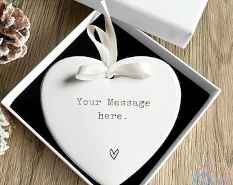 Personalized Text Ornament, Custom Ceramic Ornament, Double Sided Heart or Round Ornament, Custom Name Keepsake Gift, Your Custom Design