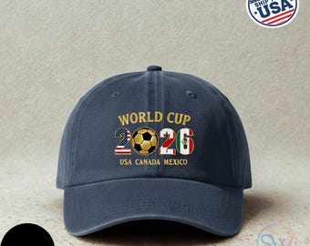 2026 World Cup Hat, Vintage Style Adjustable Cotton Cap, Soccer Fan Dad Hat, USA Canada Mexico