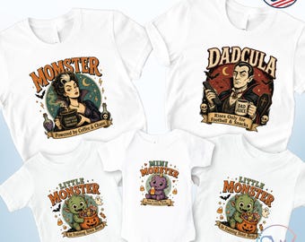 Halloween Family Matching Shirts, Retro Halloween Costume Tee, Momster Dadcula Little Monster Shirt, Family Halloween Outfit