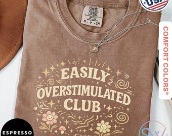Easily Overstimulated Club Shirt, Comfort Colors Introvert Tee, Neurodivergent Graphic Shirt, Social Anxiety Tee, Indie Aesthetic Top