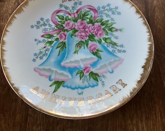 Vintage Happy Anniversary Porcelain Commemorative Plate 7.5"