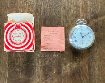 Vintage Westclox Bull's Eye Pocket Watch, Box & Guarantee
