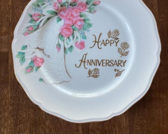 Vintage Happy Anniversary Porcelain Plate 7.25"