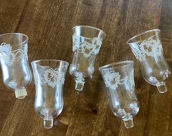 Etched Hearts Clear Glass Vintage Home Interiors Votives Set of 5