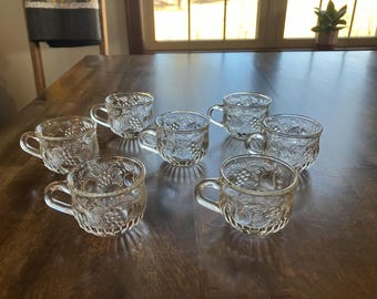 Jeannette Glass Clear Punch Cups Fruit Design - 7
