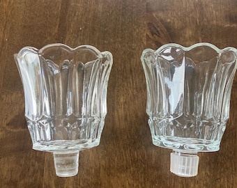 Clear Glass Scalloped Edge Textured Rib Design Vintage Peg Votives - 2