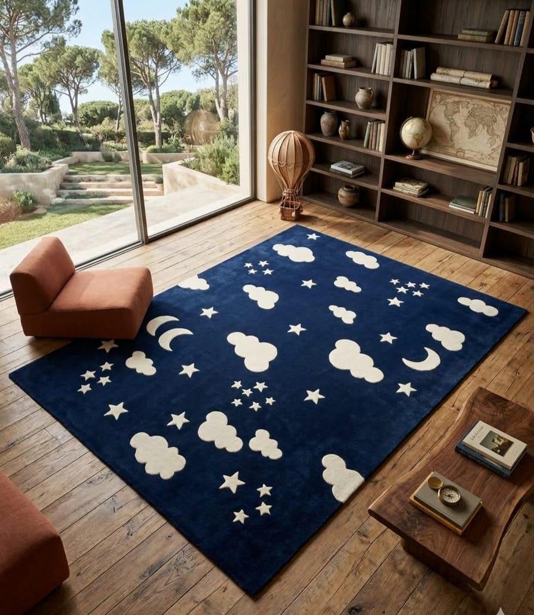 Hand Tufted Moon and Stars Rug, Kids Nursery Rug, Blue Cloud Rug ...
