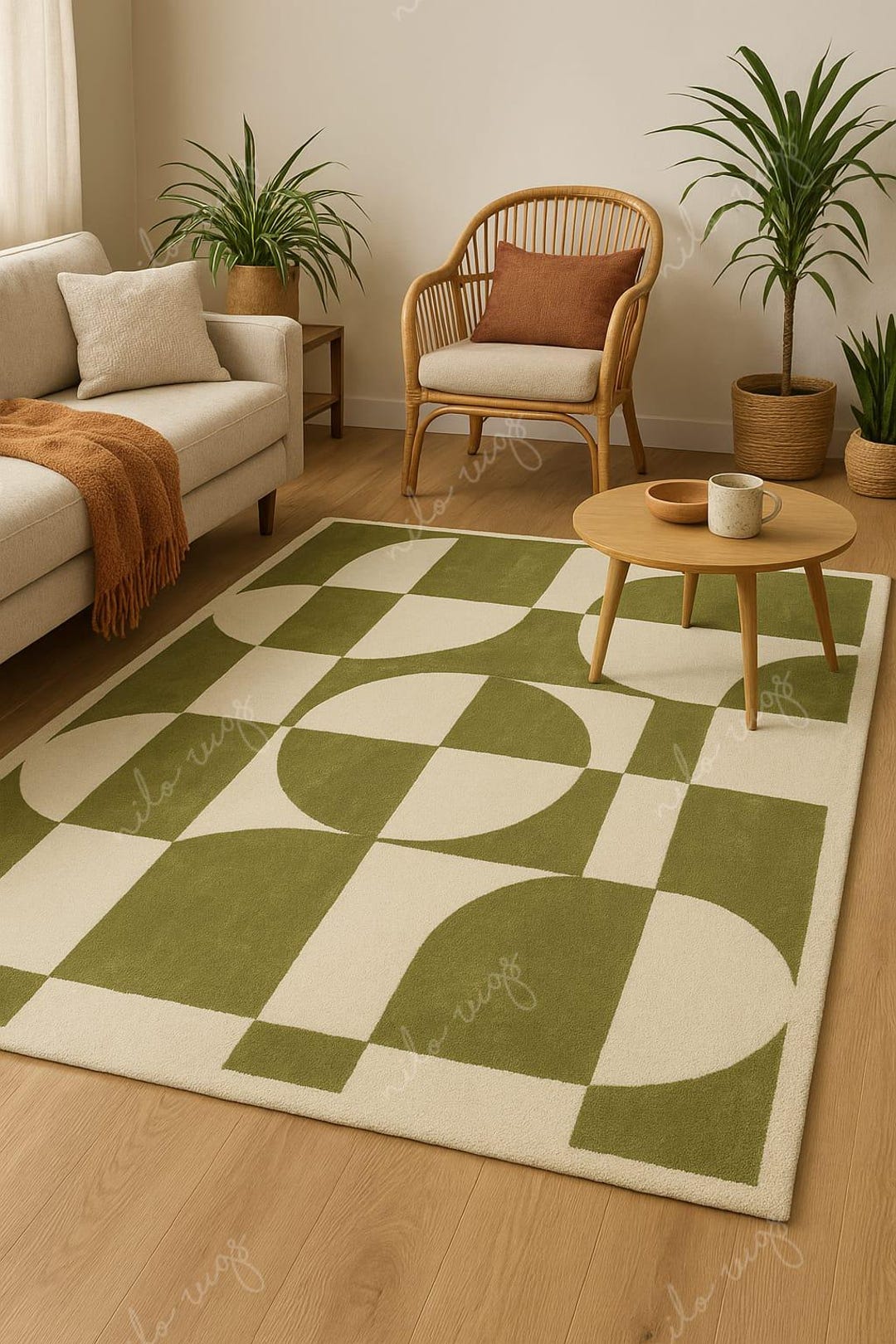 Olive Green Rugs Pattern Geometric Wool Rug | Olive Green & Cream, Hand-tufted Carpet - Etsy