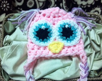 Adorable Wide Eyed Owl Earflap Hat awake Girl Boy Hoot Any Size or Color Baby Newborn Photo Studio Prop Hats 0-3 3-6 6-12 toddler child