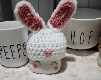 White Bunny Hat Marshmallow Mug Tiered Tray Easter Rae Dunn rabbit hats bunnies brown ears pink ears