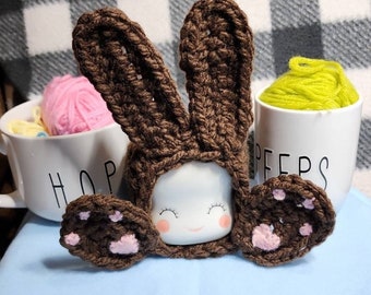 Brown Chocolate Bunny costume Hat Marshmallow Mug Tiered Tray Easter Rae Dunn rabbit hats bunnies brown ears pink ears