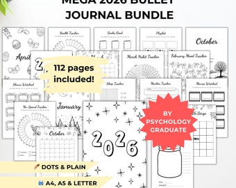 2026 Mega Bullet Journal Bundle | Printable Journal Pages | Habit & Mood Trackers | Year In Pixels | A4 A5 Letter | Instant Download PDF